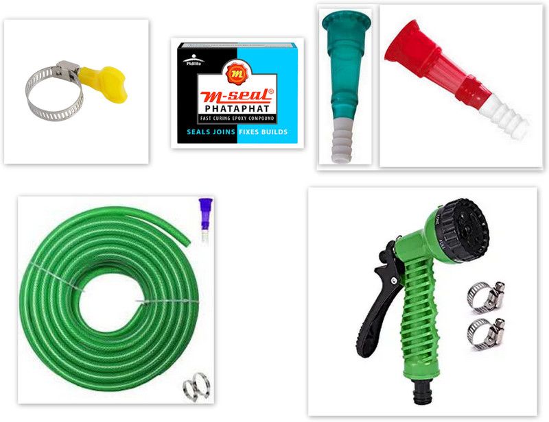 SHARANWARE SHCO171 1/2 (0.5) Inch, Length 10 Meters(32.5 feet) GREEN BRAIDED HOSE+ SPRAYER GUN. Hose Pipe  (10 m)