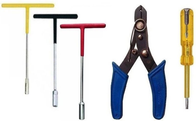 vyas 8mm,10mm,13mm t spanner pack of 3 combo Single Sided T Type Wrench (Pack of 3) Socket Set (Pack of 3) With Wire Cutter & Stripper With Analog Voltage tester ( 5 Tools ) Hand Tool Kit  (5 Tools)