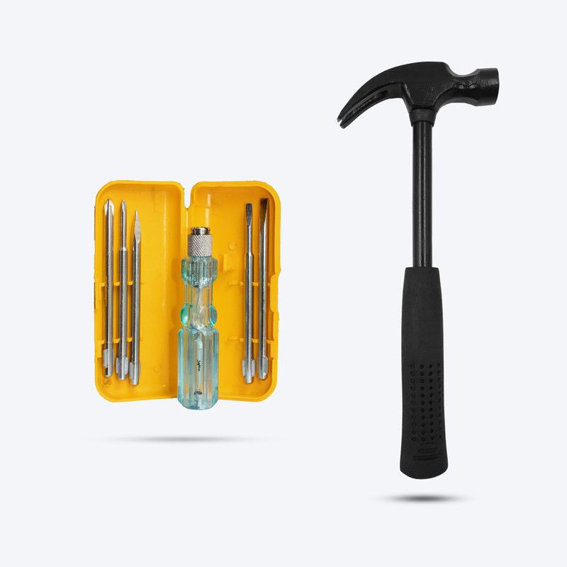 Hillgrove HGCM194M1 High Quality Durable Best Claw Hammer with 5in1 CombinationScrewdriver Hand Tool Kit  (2 Tools)