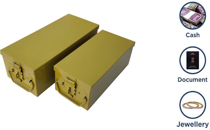 GvanyS Steel With Powder-coated Gold Finish Jewelry Cash, Safe Locker Box-10 & 12 Inch Cash Box  (1 Compartments)