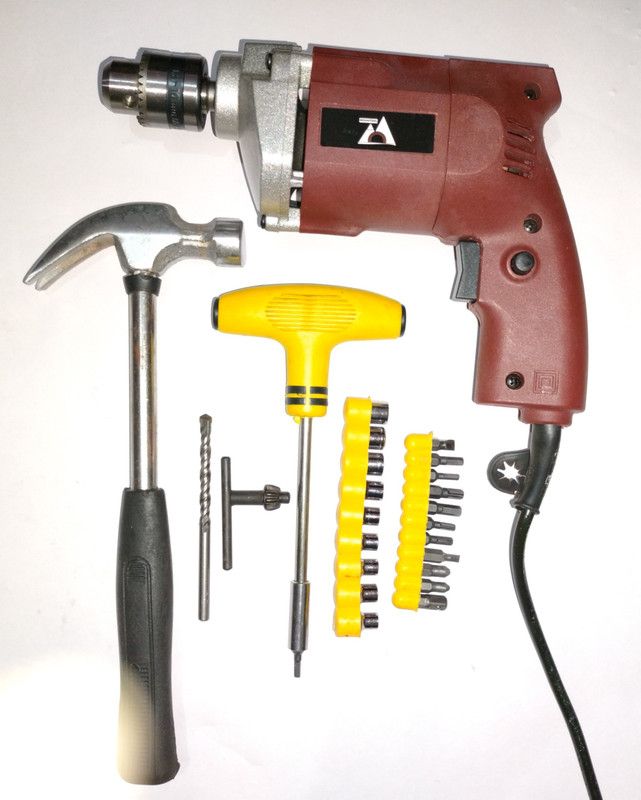 Flymoon Drill Bit set for drilling with hammer+ T BAR SET Pistol Grip Drill  (10 mm Chuck Size)