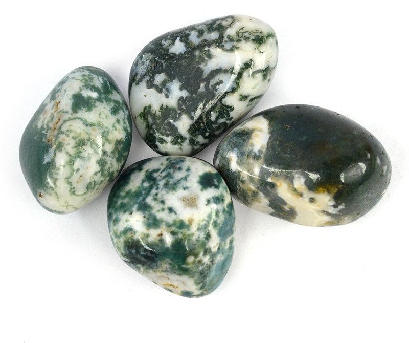REIKI CRYSTAL PRODUCTS 100% Natural Tree Agate Crystal Tumble Stone 50gm Polished Asymmetrical Crystal Stone  (Green, White 50 g)