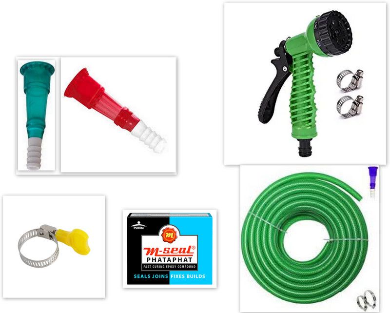 SHARANWARE SHCO168 1/2 (0.5) Inch, Length 10 Meters(32.5 feet) GREEN BRAIDED HOSE+ SPRAYER GUN. Hose Pipe  (10 m)