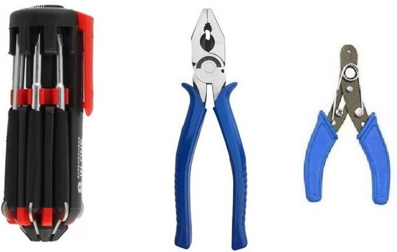 vyas 8 In 1 Screwdriver Repair Hardware Tools Set Kit With LED Light Portable Multifunctional tool , 1 WIRE Cutter stripper and 1 lineman plier.. Hand Tool Kit  (10 Tools)
