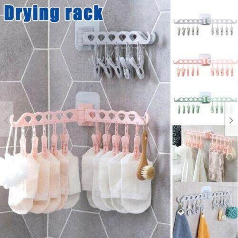 greenmonkey Wall Mounted Foldable Drying Racks with 10 Clips For Bathroom Kitchen Supplies Plastic Cloth Clips  (Multicolor)