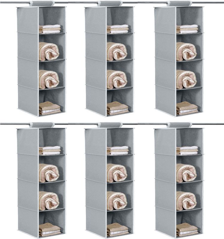 Home Style India 4 Shelves Hanging Foldable Storage Organizer (6 Pcs, Grey) Closet Organizer