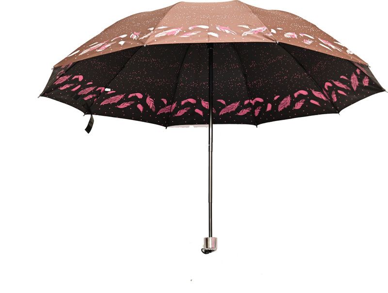 CHATTRI WALA Double Printed 3 Folding Anti-Uv Sun / Rain Womens Compact Umbrella, Pack of 1 Umbrella  (Brown)