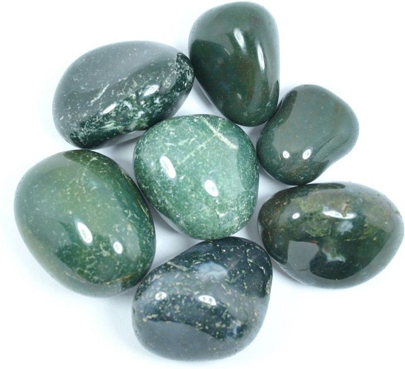 REIKI CRYSTAL PRODUCTS Natural Moss Agate Tumble Crystals / Stones for Reiki Healing and Vastu Correction and Increase Creativity 200 Grams Tumble Stone Regular Asymmetrical Crystal Stone  (Green 200 g)