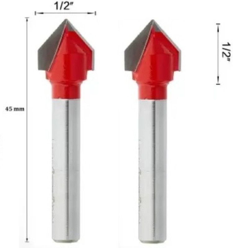 ALPHABET 12.5 X 12.5 MM V Grooving Router Bits (Shank-8MM) Rotary Bit Set  (2 Bits)