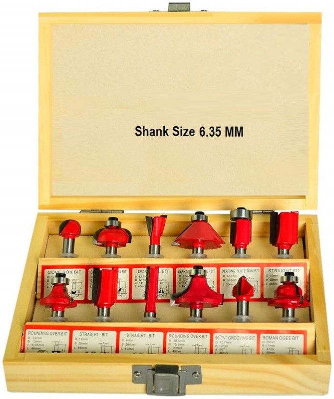 LIEUTENANT Shank-6.35 MM Trimmer Bit Set of 12 Pc Rotary Bit Set  (12 Bits)