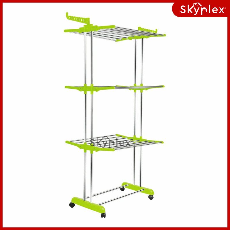 Skyplex Steel, Plastic Floor Cloth Dryer Stand Steel Double Pole Cloth Drying Stand for Indoor/Outdoor/Balcony  (4 Tier)