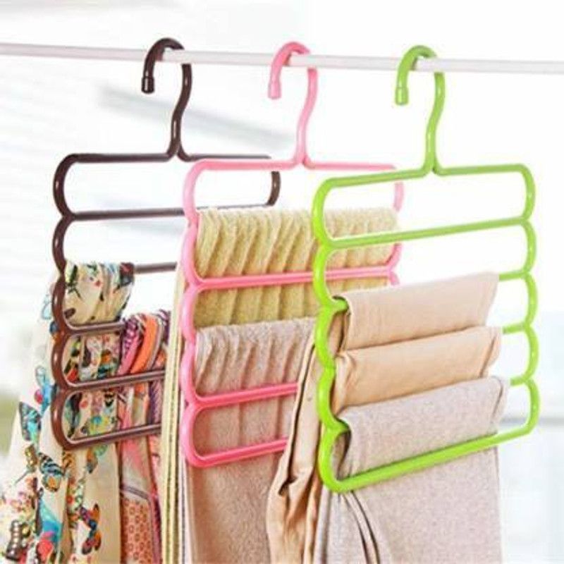 KARKAR ENTERPRISE High Quality Plastic Hanger Multi color 5 layer hanger Plastic Trousers Pack of 5 Hangers For Trousers  (Multicolor)