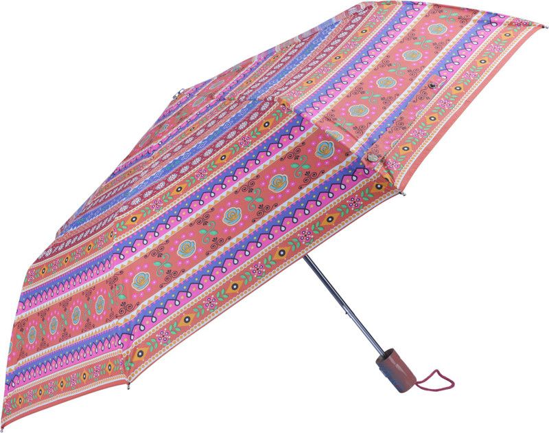 The CLOWNFISH Octagon Series 3 Fold Auto Open Nylon Umbrellas (Multicolour-Peach Handle) Umbrella  (Orange)