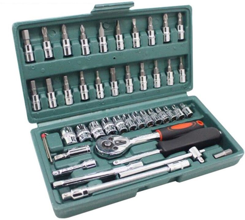 Flipco High Quality 46pcs 1/4-Inch Socket Set Tool Ratchet Torque Wrench Combo Tools Kit Car Repair Tools Set Socket Set (Pack of 46) Socket Set  (Pack of 1)