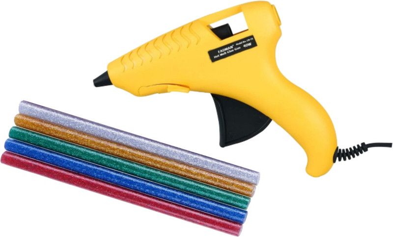 PICKTOOLS YELLOW FD-40W 40 WATT GLUE GUN WITH 5 GLITTER GLUE STICKS Standard Temperature Corded Glue Gun  (11 mm)