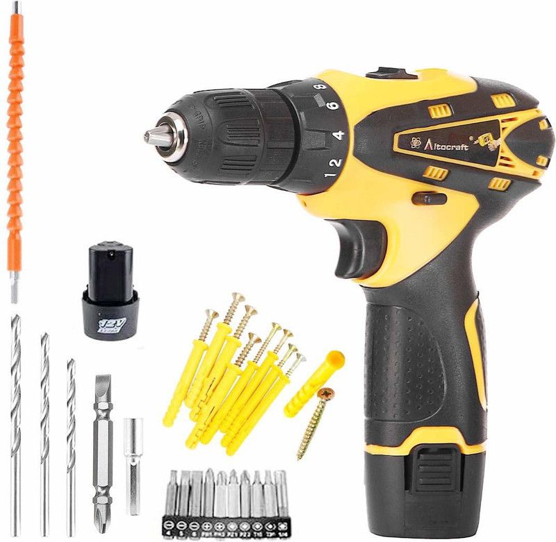 0 dirty Heavy_Multi-Function Cordless Drill Machine | 12V Lithium-Ion 1.5Ah with 2 Batteries | 2 Speed Control | LED Light Guided | Keyless Chuck | Reverse Forward | Motion Screw Driver with Bits Set Pistol Grip Drill  (10 mm Chuck Size)
