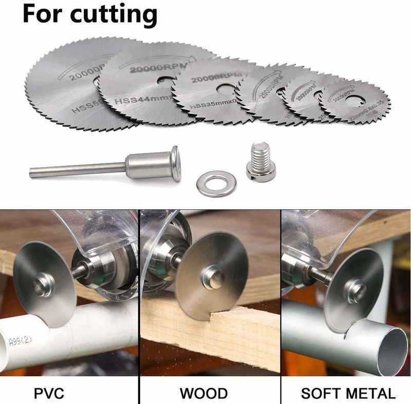 uptotoolsak 10pcs - HSS Circular Wood Cutting Saw Blade Discs with 2pcs 1/8" Shank Extension Rod for Dremel Rotary Tool Mandrel Rotary Bit Set  (10 Bits)