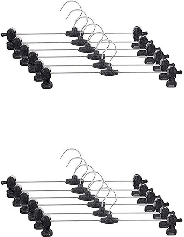 Xxombi Metal Adjustable Stainless Steel Hangers with Non Slip Black Plastic Clip Plastic Saree Pack of 24 Hangers For Saree  (Black, Silver)