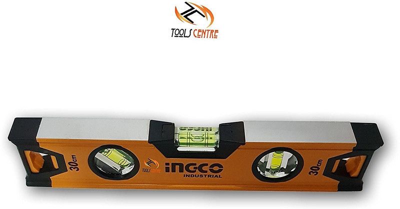 TOOLS Centre Premium 30cm 3 vials Spirit Level With Shock Absorbing Rubber. Non-magnetic Carpenter's Level  (30 cm)