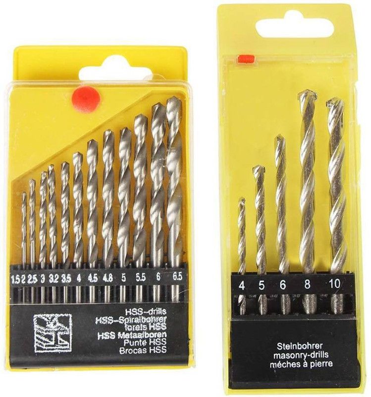 Qutbi tools Drill Bit Set Combo HSS 13 Pcs For Metal , Wood , Plastic & Masonary 5 Pcs Wall , Brick , Concrete