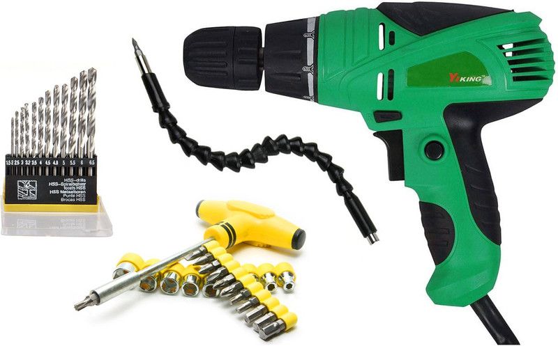 ISC Yiking Electric Screwdriver + Flexible Shaft + T-Bar Screwdriver With Torque Adjustment Facility Pistol Grip Drill  (10 mm Chuck Size)