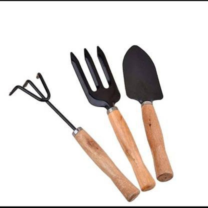 UPOZA 3Pcs/Set Mini Sharp Shovel Rake Wooden Handle Iron Head Plant Tool Set Reinforced Gardening Round Garden Tools Garden Tool Kit  (3 Tools)