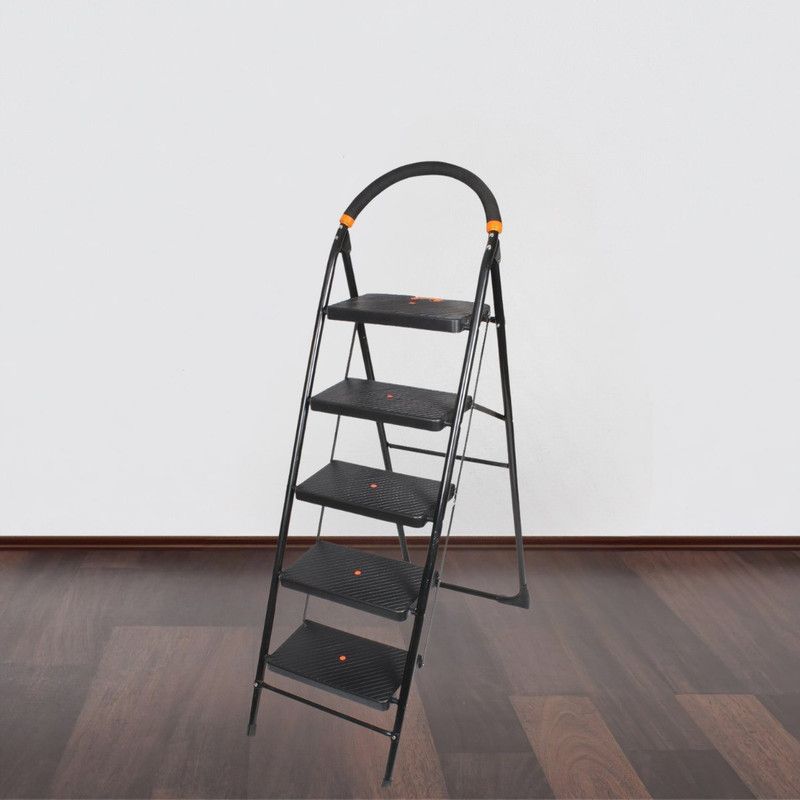 JG COMPANY Milano 5- Step Foldable Heavy Duty Ladder for Home with Ultra Wide Steps (Black) Steel Ladder  (With Platform)
