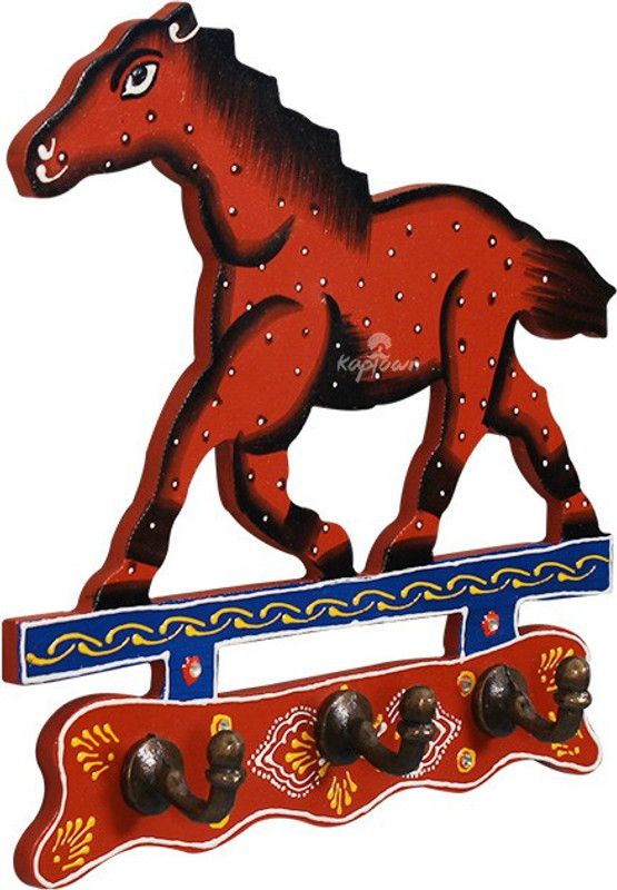 Indian Craft House | BROWN- ORANGE HORSE HOOK | For Home Decor | For Living Room |Halls | Hotels Hook 3  (Pack of 1)