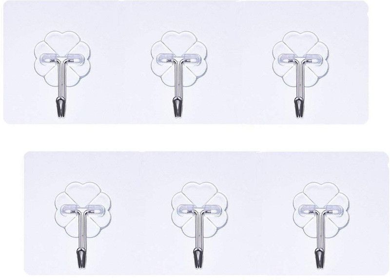 SYGA Set of 2 Transparent Self Adhesive Three Hook Multipurpose Hanger Hooks Hook Rail 6  (Pack of 2)