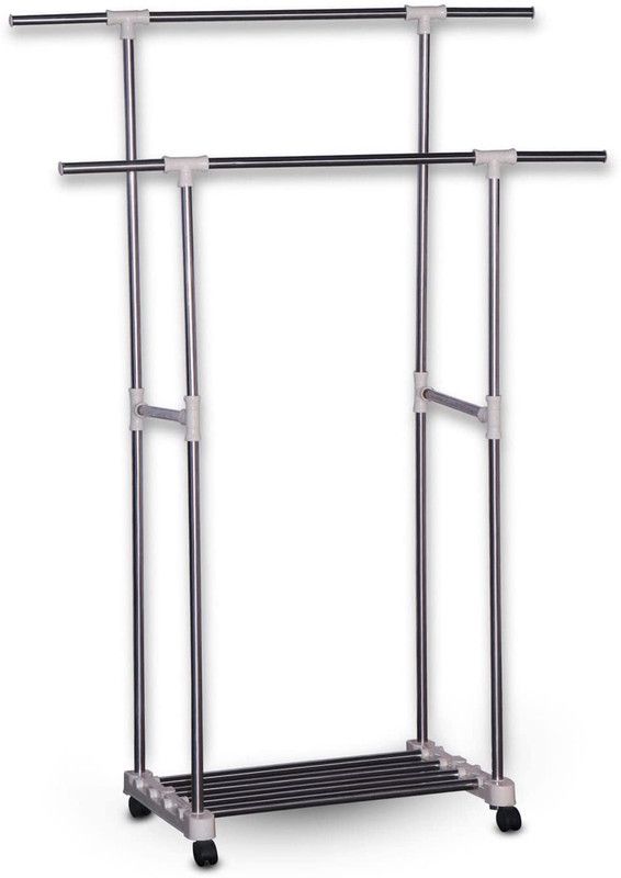 Cayster Steel Floor Cloth Dryer Stand Double Pole Cloth draying Rack, Stainless Steel and Plastic Hanging Towel Rack  (4 Tier)
