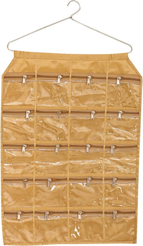 KUBER INDUSTRIES Satin Wall Hanging 20 Pouches Jewellery Organiser (Golden) Jewellery Organizer