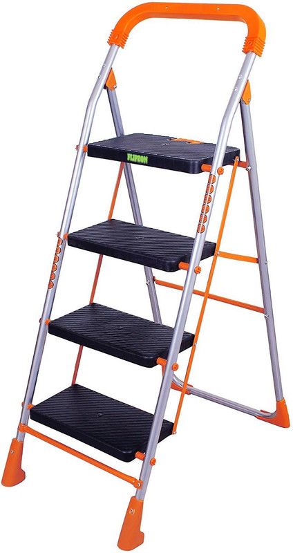 FLIPZON Deluxe Heavy Foldable 4 Steps Ladder with Wide Steps & Anti-Skid Shoes Steel Ladder  (With Platform, Hand Rail)