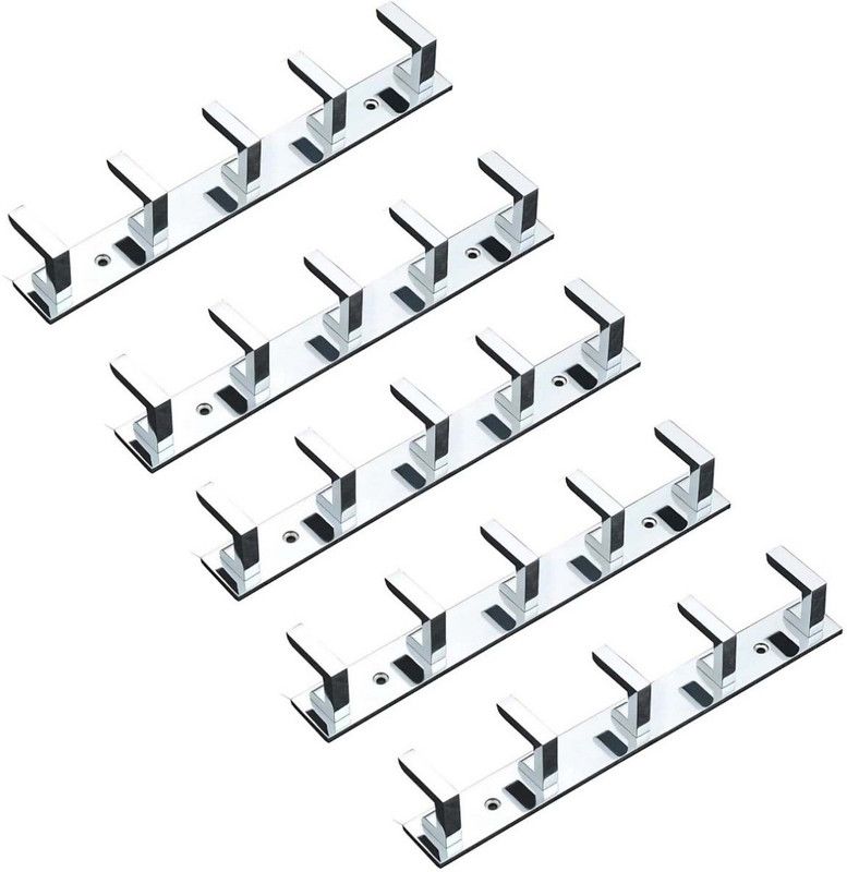 iSTAR 5 Hook Bathroom Cloth Hooks Hanger Door Wall Bedroom Wardrobe Robe Hooks Rail for Hanging Keys,Clothes,Towel Steel Hook Set of 4 Hook Rail 5  (Pack of 5)