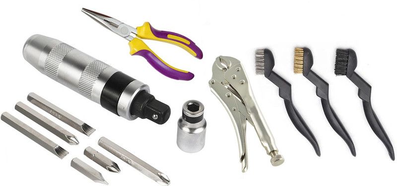 Digital Craft Combo 4 Item Impact Screwdriver CRV Steel with Lock Plier Nose Plier & Brush Set Impact Screwdriver Set  (Pack of 4)