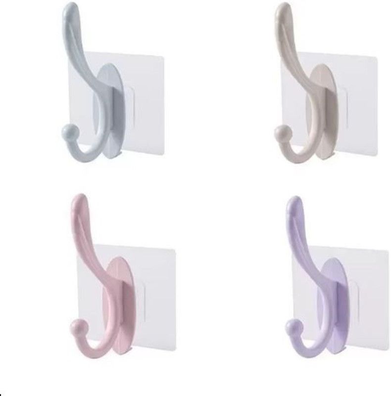 SAFESEED Wall Sticker Hook Hanger Plastic Waterproof Self Adhesive Kitchen DH94 -Pack 4 Hook 4  (Pack of 4)