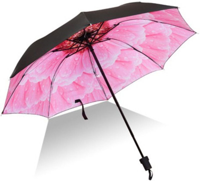 KRAPTICK Flower Printed UV Umbrella for Sunlight & Rain (Phalaenopsis Orchid) Umbrella  (Pink, Black)