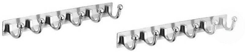 deeplax goli 6 Hooks Steel Bathroom Cloth Hook/Hanger/Key Holder/hook rail set of 2 PCS Hook Rail 6  (Pack of 2)