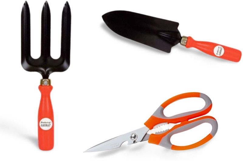 FADMAN HAND TOOL FOR HOME QUALITY GARDENING | GARDEN FORK | SCISSOR | SMALL TROWEL | Garden Tool Kit  (3 Tools)