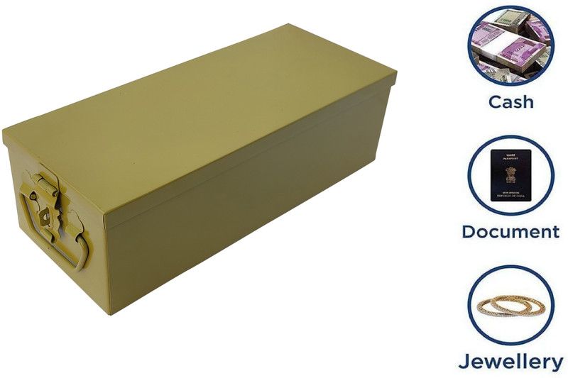 GvanyS Powder-coated Gold Finish SS Box for jewelry Cash Bank safe Locker Box-12 Inch Cash Box  (1 Compartments)
