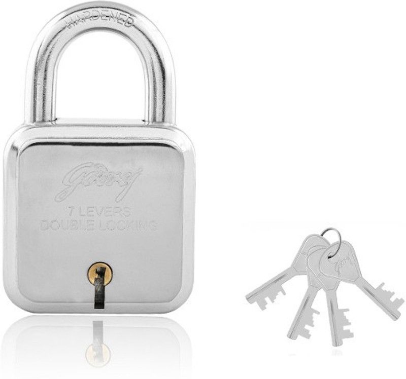 Godrej 7 levers square lock (4 keys) Padlock  (Silver)
