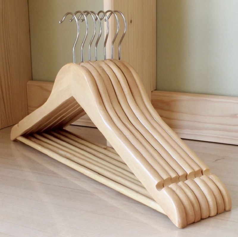 Hanser Pack of 7 Wooden Hangers For Clothes, 360 Degree Swivel Hook With 2 shoulder Notches andNon Slip Bar For Pants Wooden Shirt Pack of 7 Hangers For Shirt  (Beige)