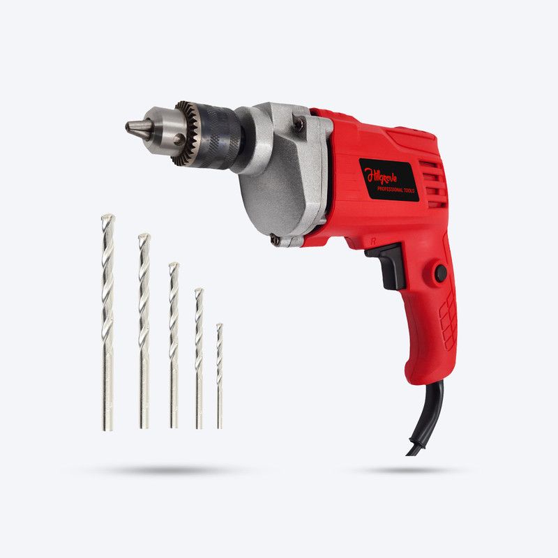 Hillgrove HGPD3M2 All Purpose 550W Drill Machine with 5 Drill Bits for Making Holes in HGPD3M2 Wood/Metal/Concrete with Reverse Rotation and Variable Speed Pistol Grip Drill  (10 mm Chuck Size)