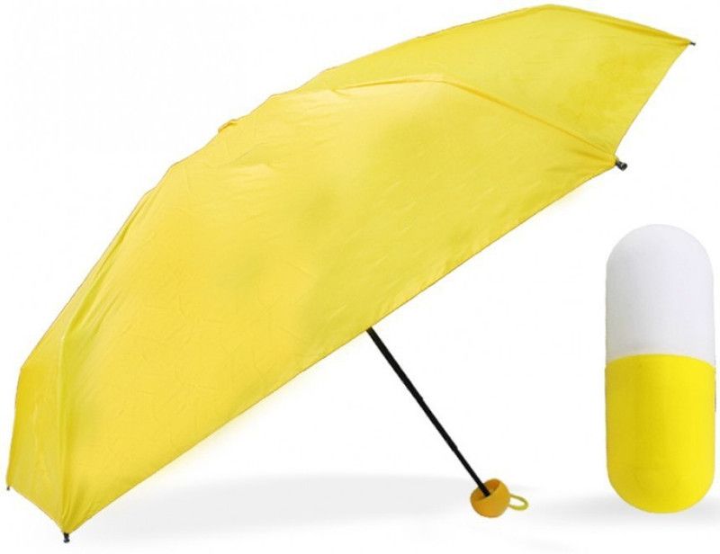 VeNom Stylish Capsule Mini Travel Umbrella 4 fold (UV PROOF WINDPROOF)- (Colour - Yellow , Compact - 85 cm Diameter , Perfect for 1 Person ) Umbrella  (Yellow)