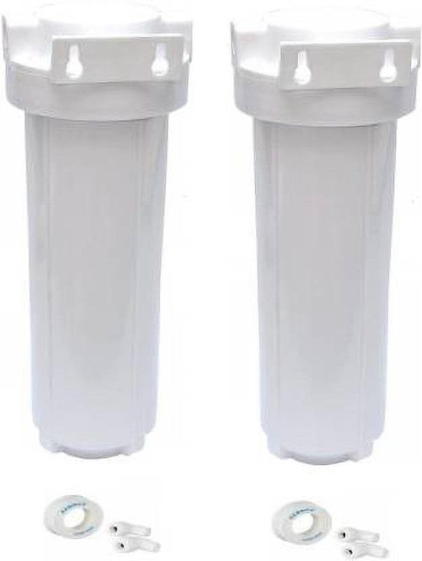 Dreem Store 10 Inch Pre-Filter Housing Bowl with 1/4" Elbow Connector & Teflon Tape (White, Combo Pack of 2 Pcs.) Solid Filter Cartridge  (0.5, Pack of 2)