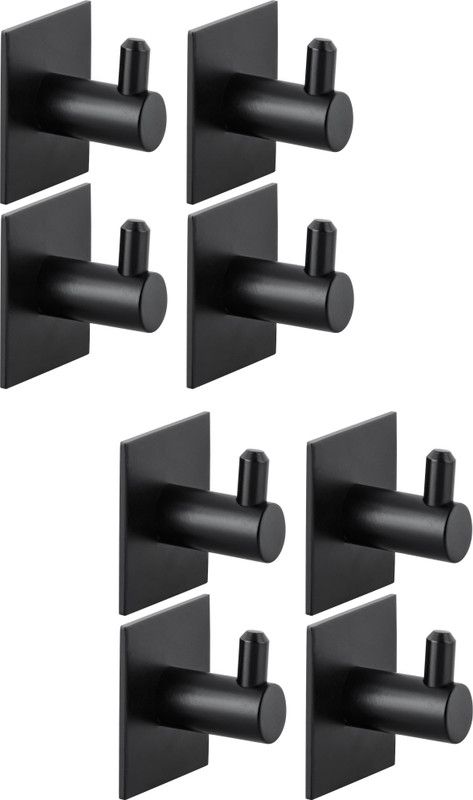 DOCOSS Pack of 8 Steel Self Adhesive Hooks for Wall Door Hanger Wall Hooks Strong Sticker Hooks Self Adhesive Hooks Holder for Bathroom ,Kitchen -Holds Upto 3 kg (Black) Hook 1  (Pack of 8)