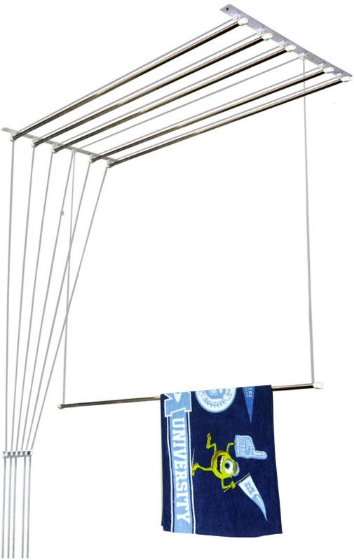 Homwell Steel Ceiling Cloth Dryer Stand 6 Pipe X 8 Feet UV Protected Nylon Ropes Individual dropdown Cloth Drying Stand  (1 Tier)