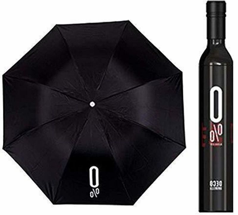 ladila shree enterprise Windproof Double Layer Umbrella with Bottle Cover Umbrella for UV Protection & Rain Umbrella  (Black)