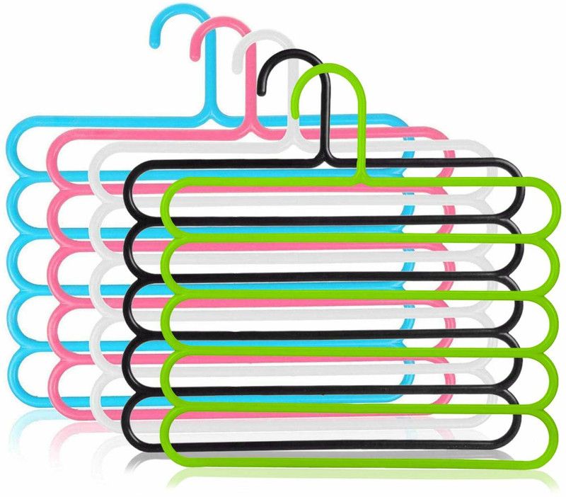 Maxigo Multi-Purpose 5 Layers Trouser Hanger Magic Closet Hangers Space Saver Storage Plastic Hanger Plastic Plastic Shirt Pack of 5 Hangers For Shirt  (Multicolor)