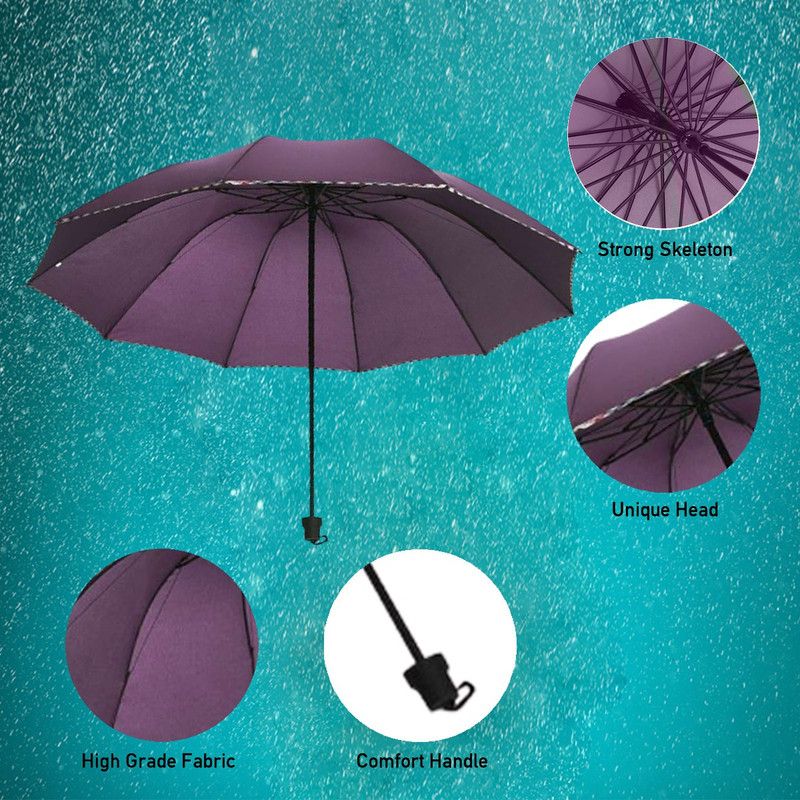 KEKEMI 3 Fold Plain Umbrella  (Purple)