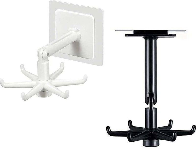 Arbitrary Hub 360° 2 Pc Adhesive Sticker ABS Plastic Hook Towel Hanger for Kitchen, Bathroom, Utensil Hook Holder Bedroom Clothing Hanger Hook 6  (Pack of 2)